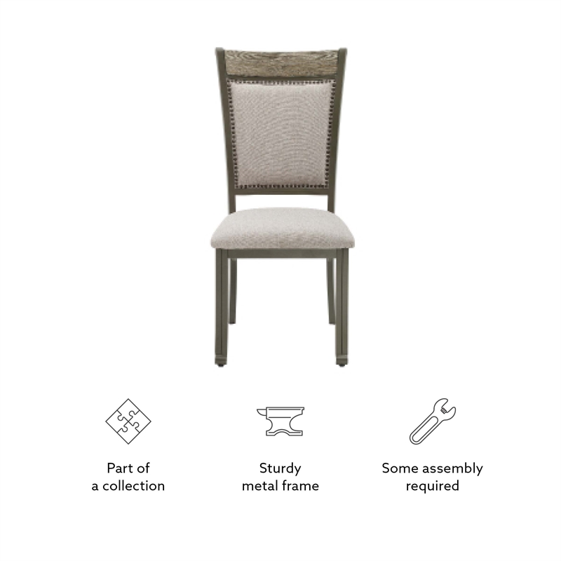 Pemberly Row Metal Upholstered Set of Two Dining Side Chairs in Pewter