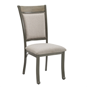 Pemberly Row Metal Upholstered Set of Two Dining Side Chairs in Pewter