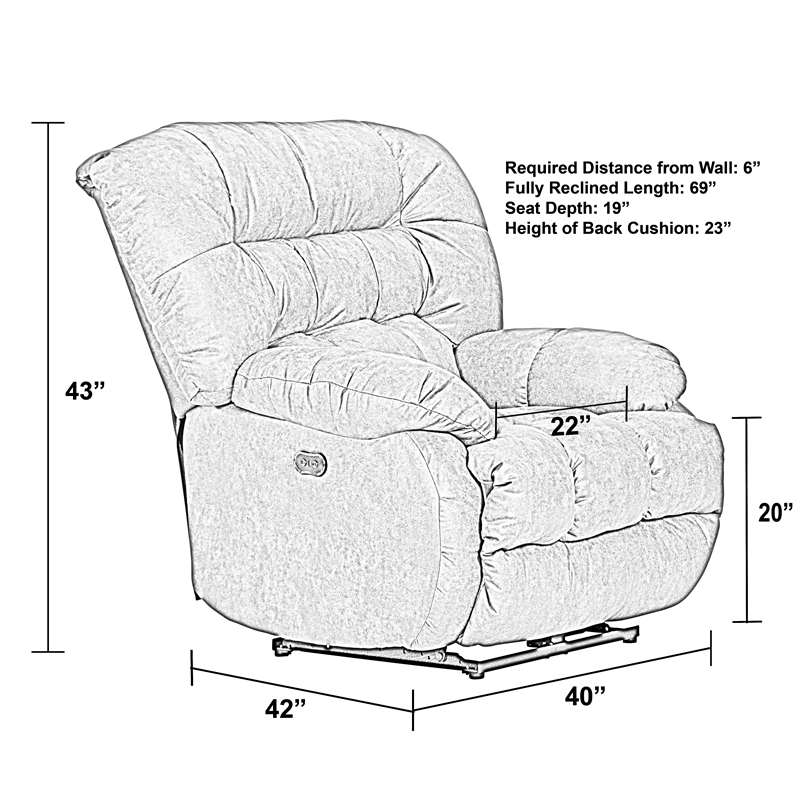 Pemberly Row Power Wall Hugger Recliner in Coffee Brown Polyester Fabric