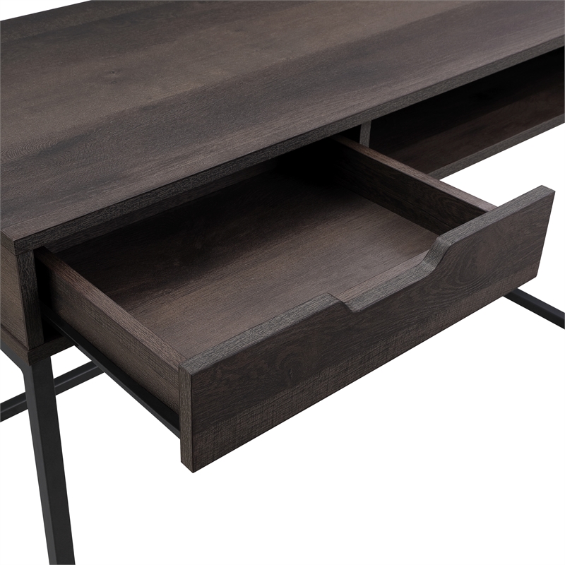 Pemberly Row 40-Inch Desk with Drawer and Shelf in Brown Wood Grain Finish