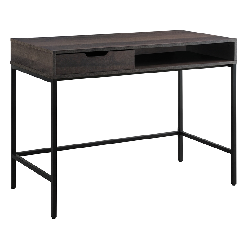 Pemberly Row 40-Inch Desk with Drawer and Shelf in Brown Wood Grain Finish