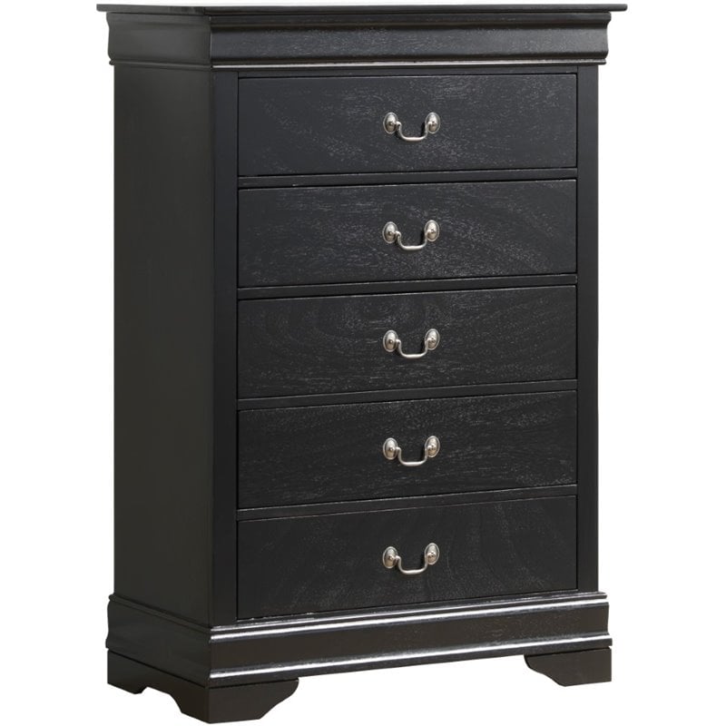 Pemberly Row Contemporary Transitional 5 Drawer Chest in Black