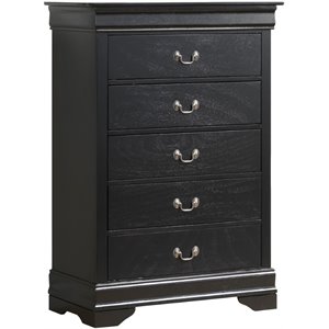 Pemberly Row Contemporary Transitional 5 Drawer Chest in Black