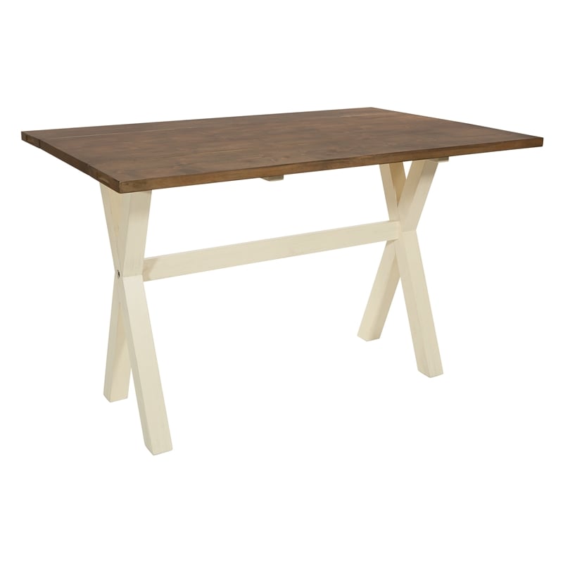 Pemberly Row Flip Top Table with Antique White Base and Wood Brown Stain Top
