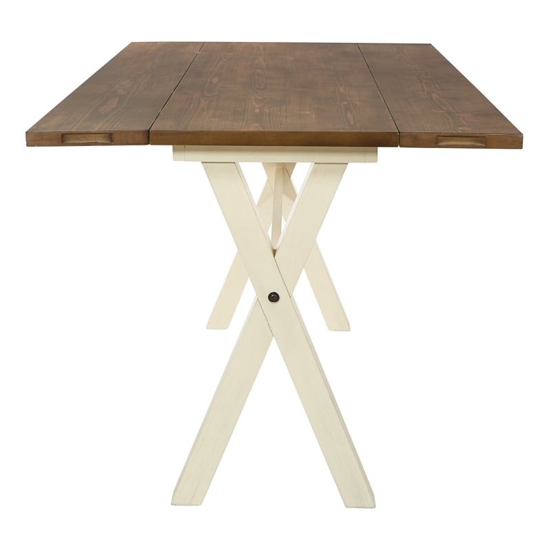 Pemberly Row Flip Top Table with Antique White Base and Wood Brown Stain Top