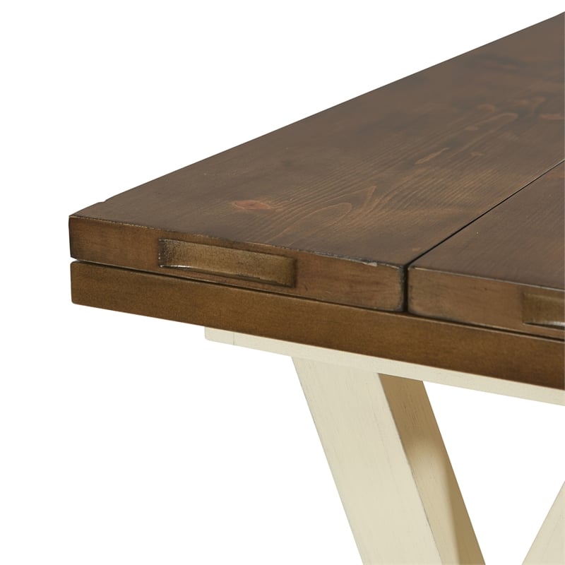 Pemberly Row Flip Top Table with Antique White Base and Wood Brown Stain Top