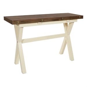Pemberly Row Flip Top Table with Antique White Base and Wood Brown Stain Top