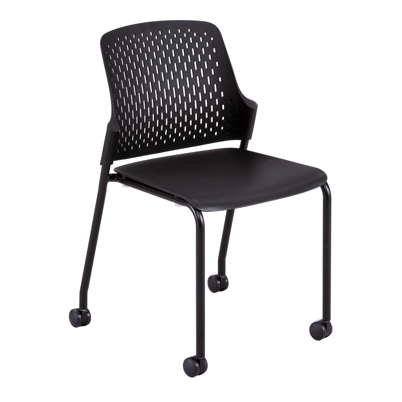 Pemberly Row Stack Chair with Casters in Black - 21.88