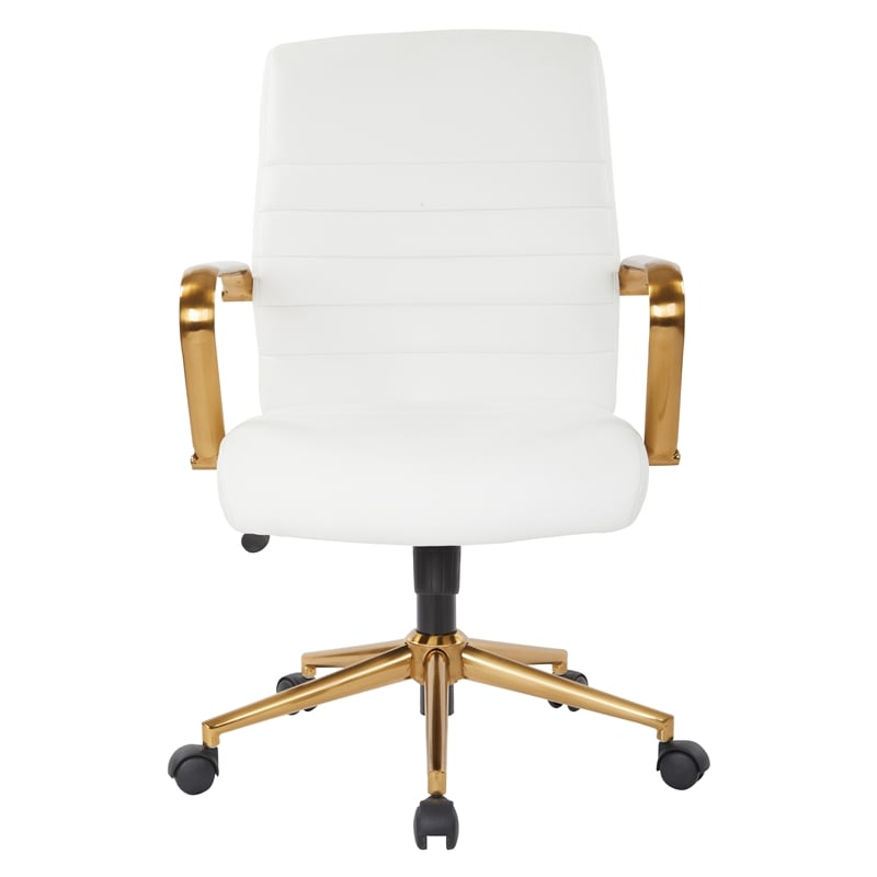 Pemberly Row Mid-Back White Faux Leather Chair with Gold Finish Arms & Base K/D
