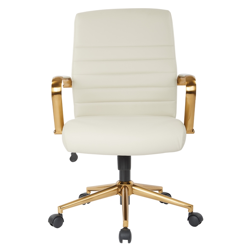 Pemberly Row Mid-Back Cream Faux Leather Chair with Gold Finish Arms & Base K/D