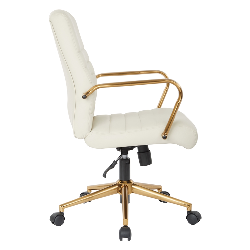 Pemberly Row Mid-Back Cream Faux Leather Chair with Gold Finish Arms & Base K/D