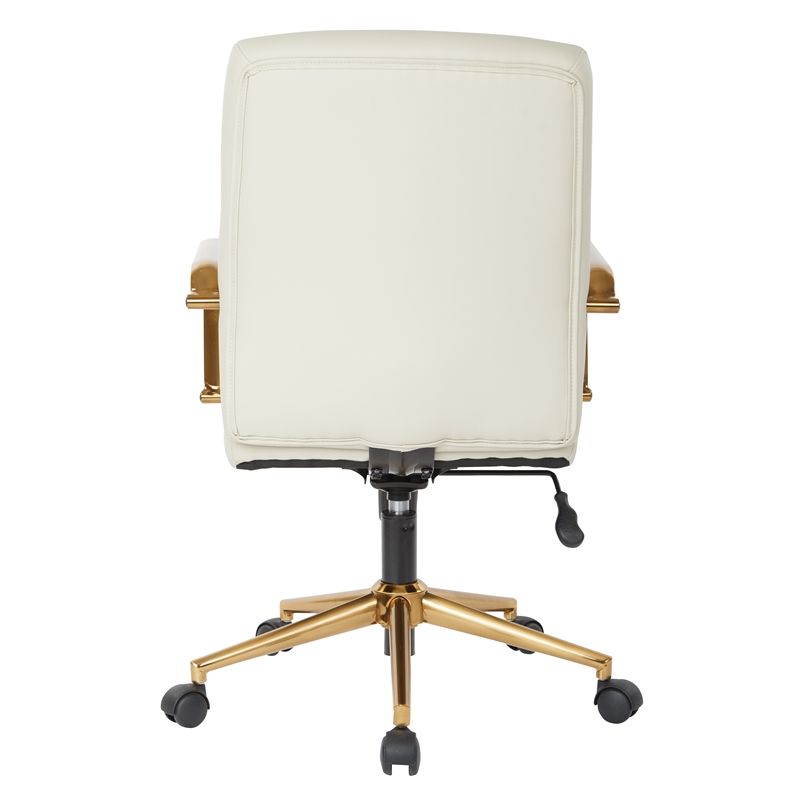 Pemberly Row Mid-Back Cream Faux Leather Chair with Gold Finish Arms & Base K/D