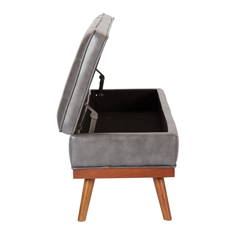 Pemberly Row Storage Bench - Deluxe Pewter Bonded Leather w/ Light Espresso Legs