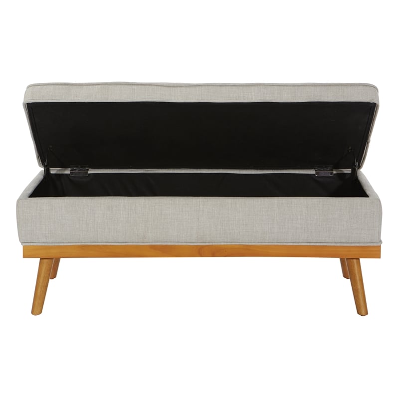 Pemberly Row Storage Bench in Fog Gray Fabric with Light Espresso Legs
