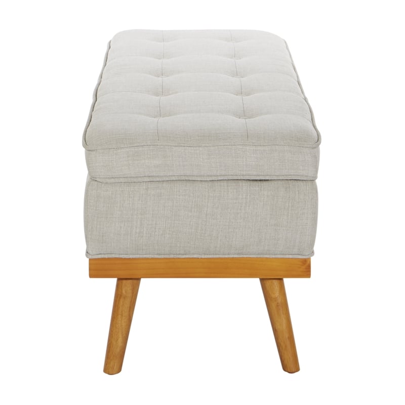 Pemberly Row Storage Bench in Fog Gray Fabric with Light Espresso Legs