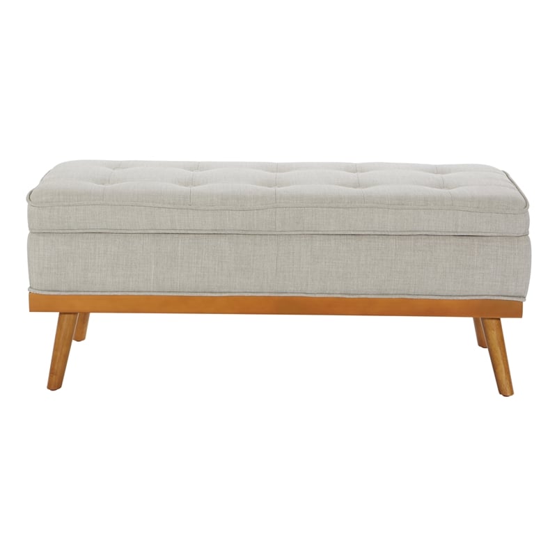 Pemberly Row Storage Bench in Fog Gray Fabric with Light Espresso Legs