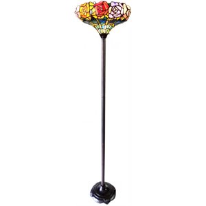Pemberly Row Tiffany-Style Floral Stained Glass Torchiere Floor Lamp 67&quot Height