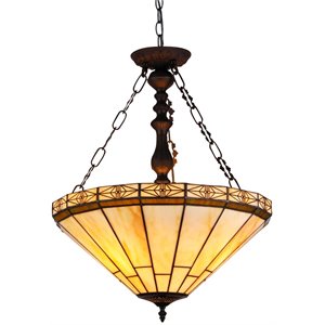 Pemberly Row Tiffany 2 Light Mission Inverted Ceiling Pendant Fixture 18&quot Shade