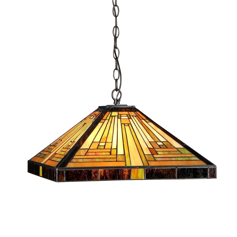 Pemberly Row Tiffany-style 2 Light Mission Ceiling Pendant Fixture 16