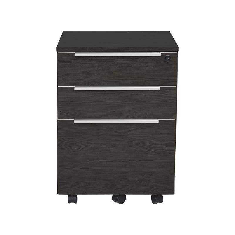 Pemberly Row Modern Mobile Pedestal with 3 Drawers in Espresso