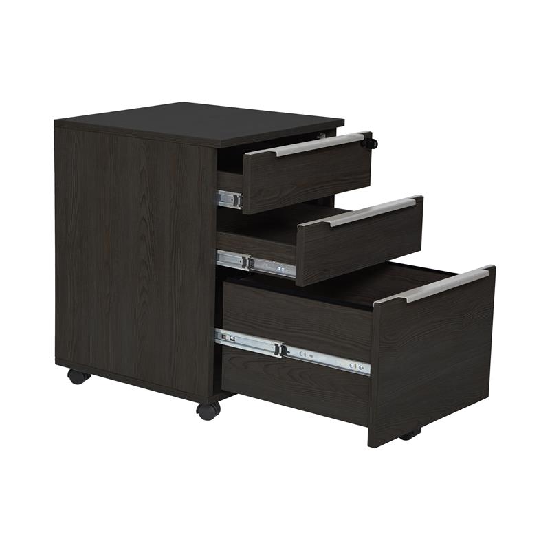 Pemberly Row Modern Mobile Pedestal with 3 Drawers in Espresso