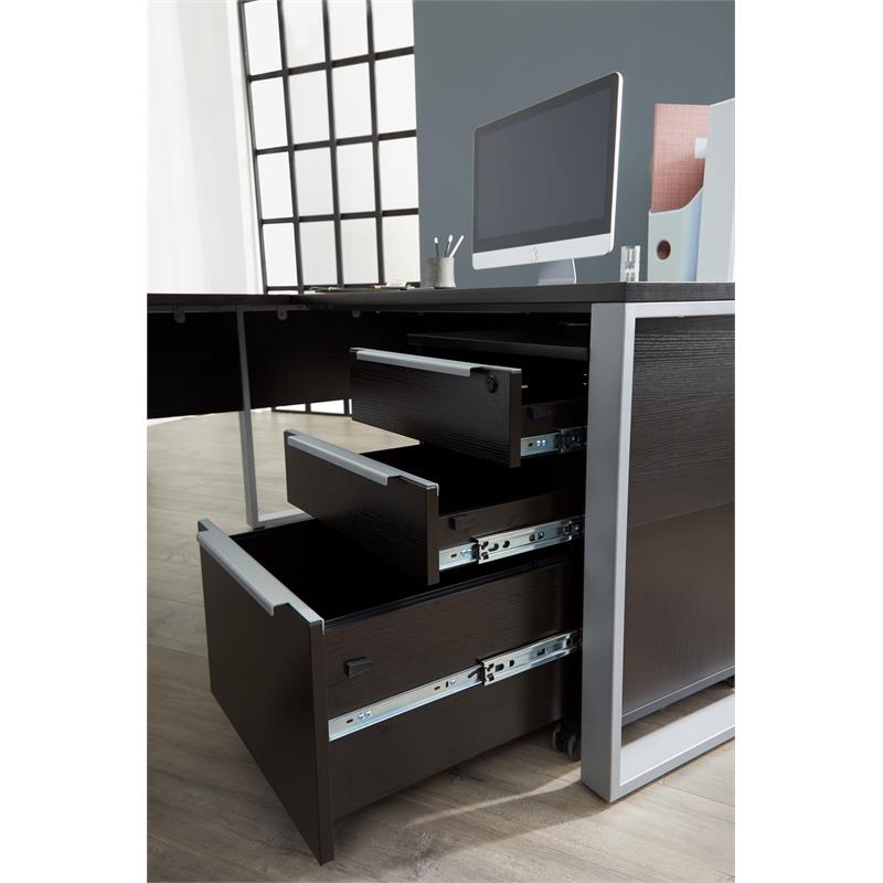 Pemberly Row Modern Mobile Pedestal with 3 Drawers in Espresso