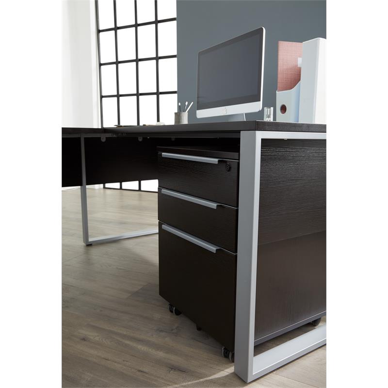 Pemberly Row Modern Mobile Pedestal with 3 Drawers in Espresso