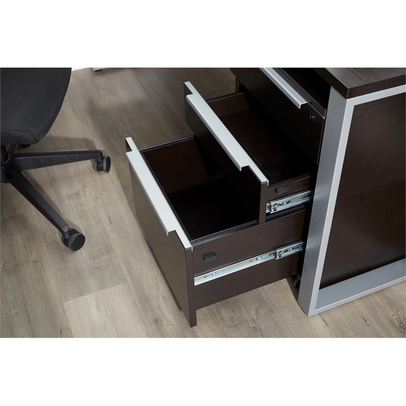 Pemberly Row Modern Mobile Pedestal with 3 Drawers in Espresso