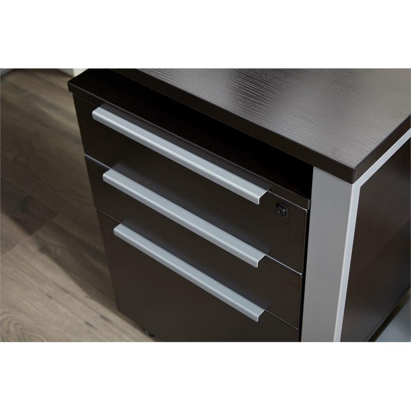 Pemberly Row Modern Mobile Pedestal with 3 Drawers in Espresso
