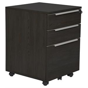 Pemberly Row Modern Mobile Pedestal with 3 Drawers in Espresso