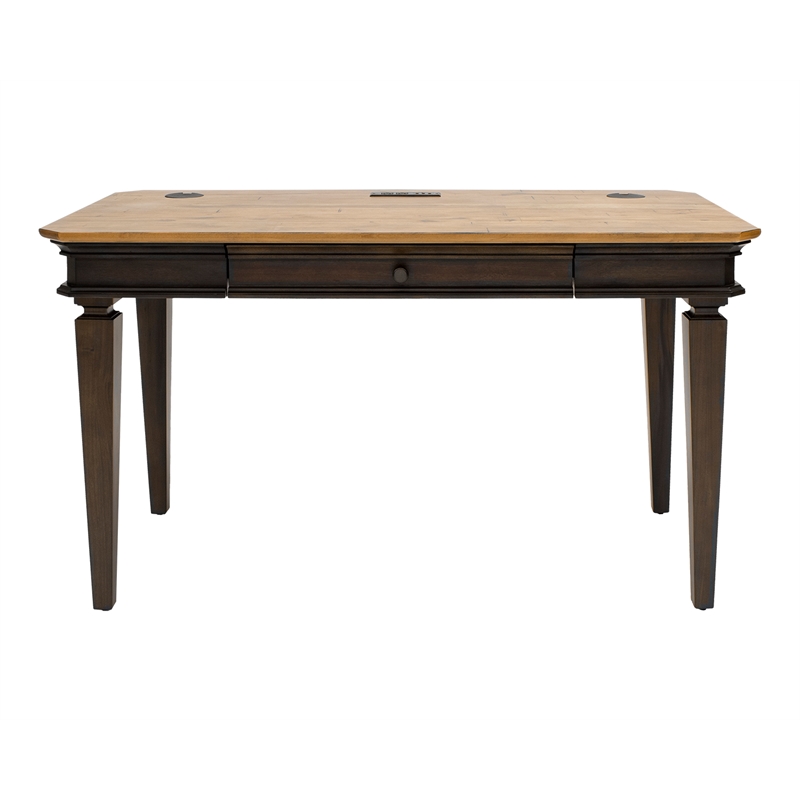 Pemberly Row Executive Writing Desk Writing Table Office Desk Wood Top Brown