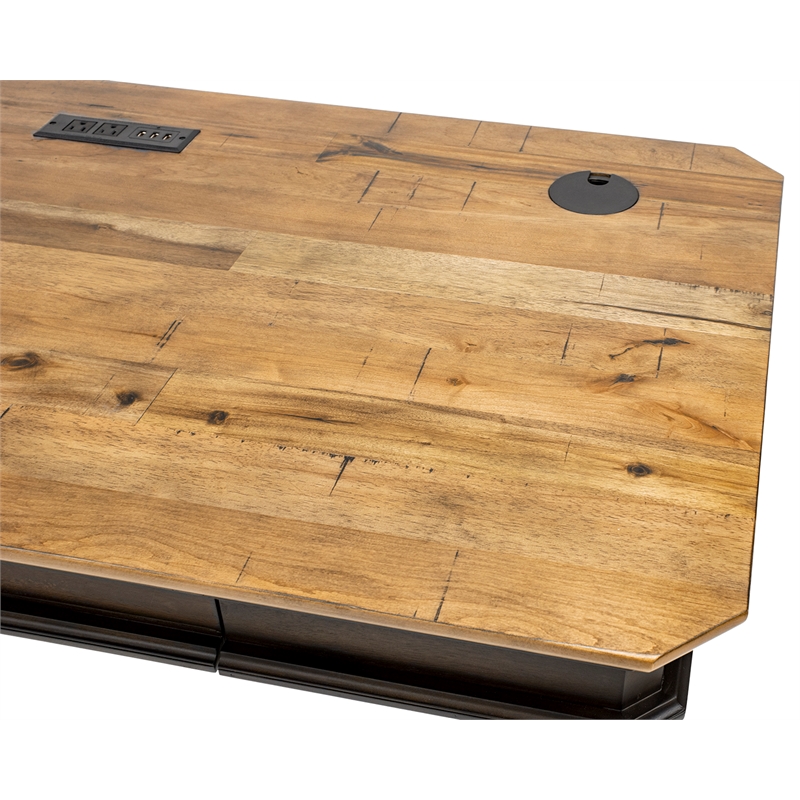 Pemberly Row Executive Writing Desk Writing Table Office Desk Wood Top Brown