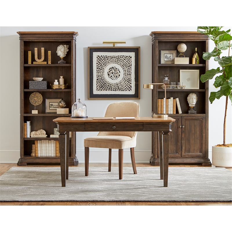 Pemberly Row Executive Writing Desk Writing Table Office Desk Wood Top Brown