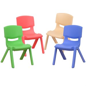 Pemberly Row 10.5&quot 4 Piece Plastic Stackable Multicolored Preschool Chair Set
