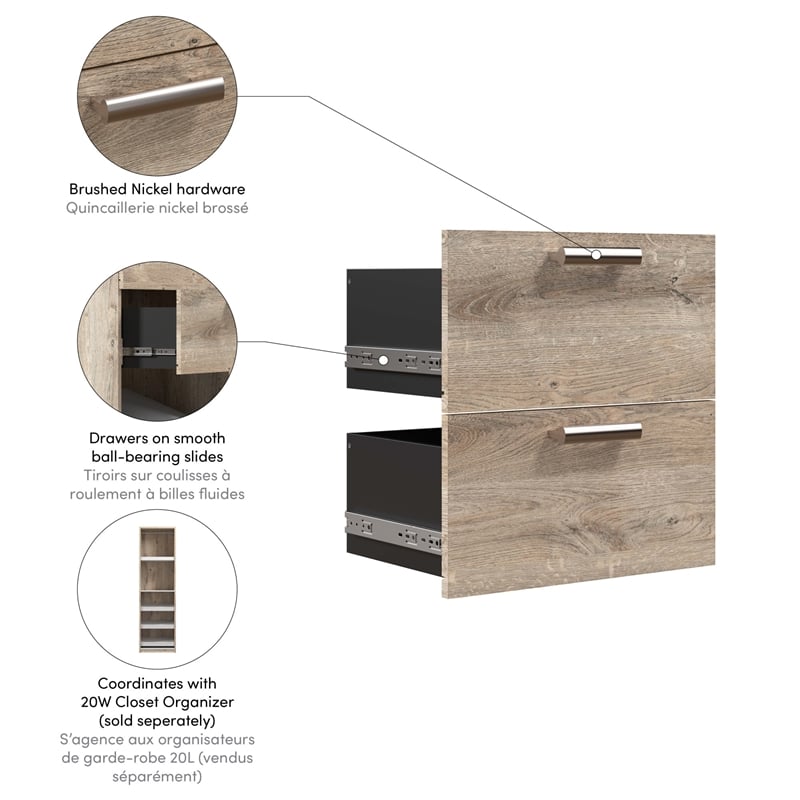 Pemberly Row 2 Drawer Set for 20W Closet Organizer in Rustic Brown - Wood
