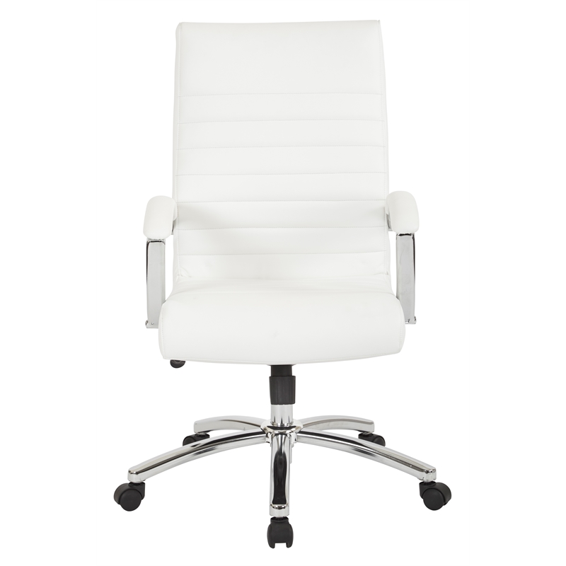 Pemberly Row Executive Mid-Back Chair in White Faux Leather with Padded Arms