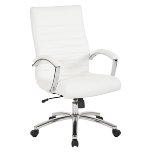 Pemberly Row Executive Mid-Back Chair in White Faux Leather with Padded Arms