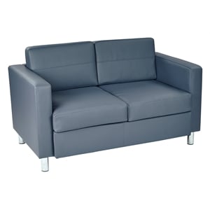 Pemberly Row Modern / Contemporary Loveseat In Blue Faux Leather