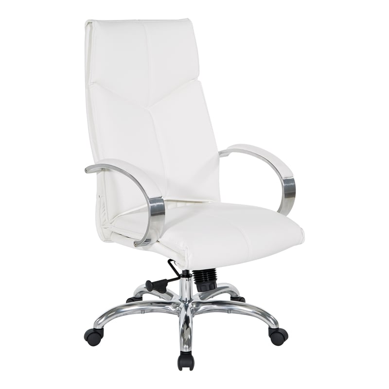 Pemberly Row Deluxe High Back Executive Chair in White Snow Faux Leather