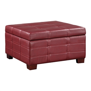 Pemberly Row Square Storage Ottoman in Crimson Red Faux Leather