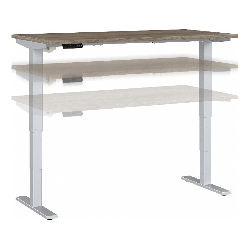Pemberly Row 60W x 30D Adjustable Desk in Modern Hickory - Engineered Wood
