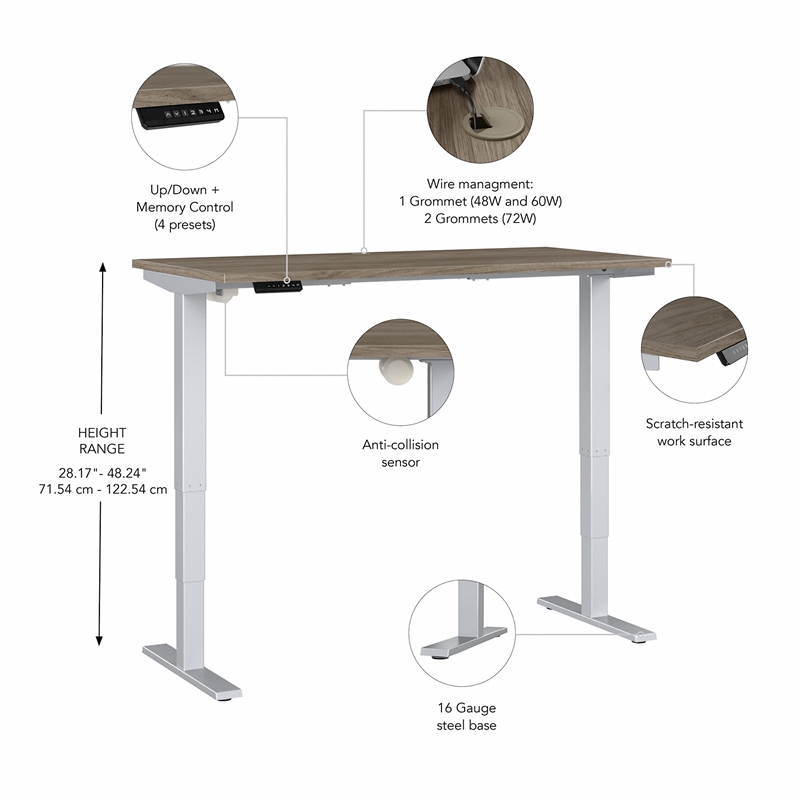 Pemberly Row 60W x 30D Adjustable Desk in Modern Hickory - Engineered Wood