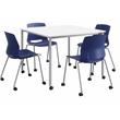 Pemberly Row 42in Square Dining Set - White/Silver Table - Navy Chairs w/Casters