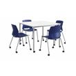 Pemberly Row 42in Square Dining Set - White/Silver Table - Navy Chairs w/Casters