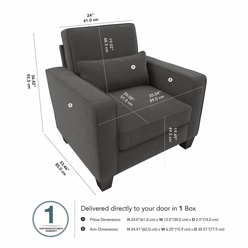 Pemberly Row Accent Chair with Arms in Charcoal Gray Herringbone Fabric
