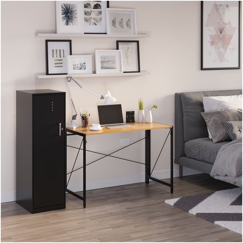 Pemberly Row 43 inch Metal Folding Home Office Desk Black/Teak