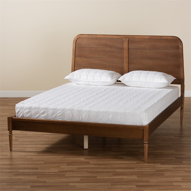 Pemberly Row Walnut Brown Finished Wood Queen Size Platform Bed