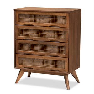 Pemberly Row Brown Finished Wood and Synthetic Rattan 4-Drawer Chest