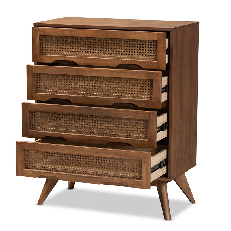 Pemberly Row Brown Finished Wood and Synthetic Rattan 4-Drawer Chest