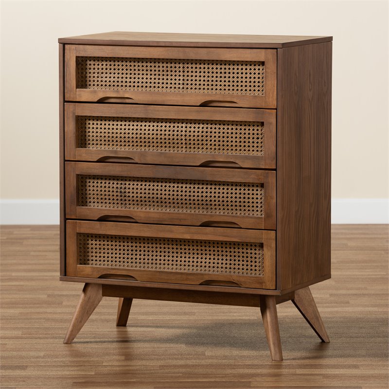 Pemberly Row Brown Finished Wood and Synthetic Rattan 4-Drawer Chest